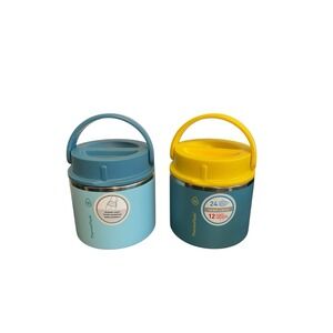 ThermoFlask 2 Pack Insulated Food Jars Stainless Steel Blue Teal Yellow Handle